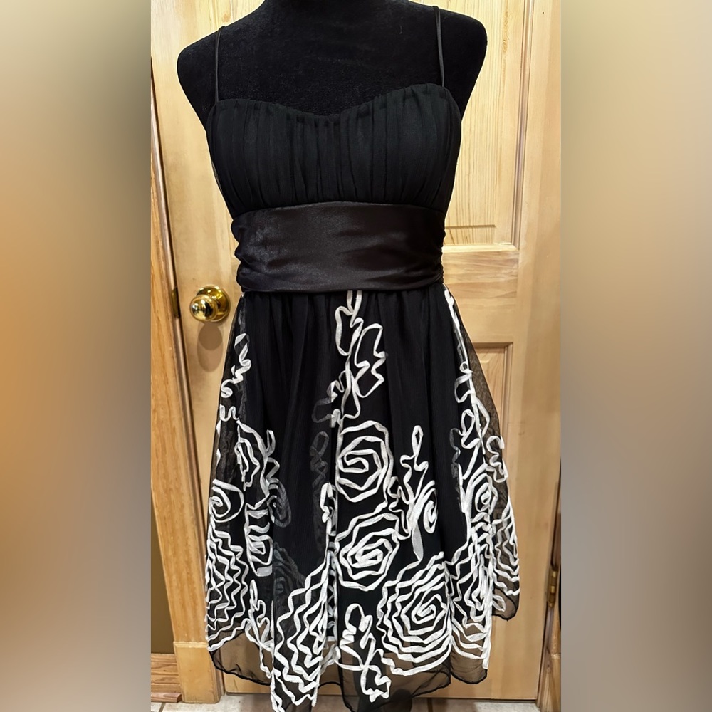Fanci/Fun dress with gathered bust,white embossment on skirt, adj. straps #03